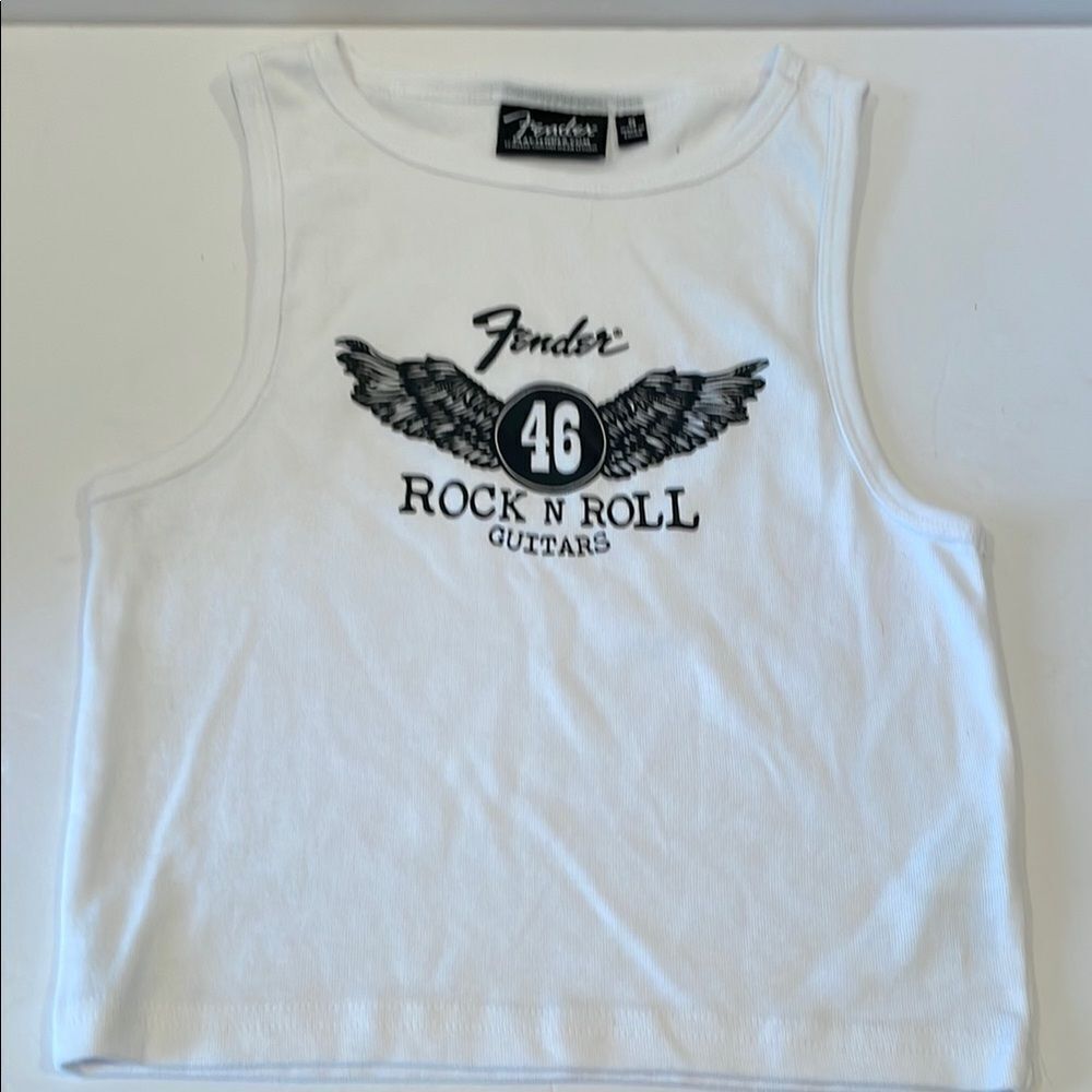Fender White Rock & Roll Graphic Tank Top Size Small